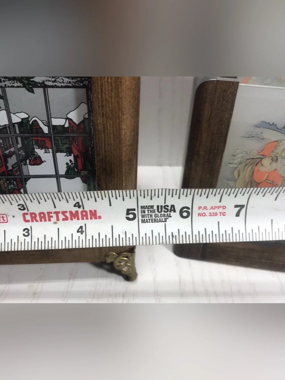 vtg wooden christmas/halloween candle holder with 6 glass pic inserts Hand Made